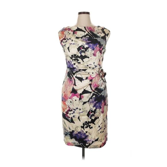Suzi Chin Maggie Boutique Sheath Midi Dress SILK Floral Watercolor Sleeveless 12 - Picture 1 of 8